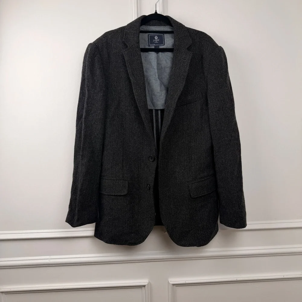 J.Crew Mens 40R Wool Herringbone Blazer Charcoal Grey Ludlow Sport Coat 30176